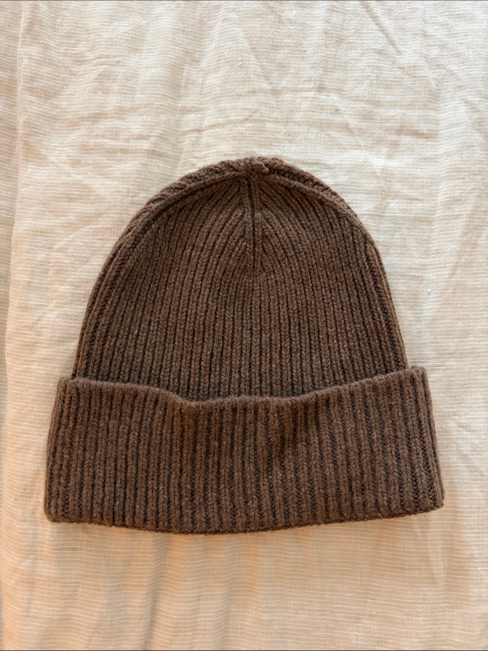Classic Ribbed Fold-Over Beanie in Brown